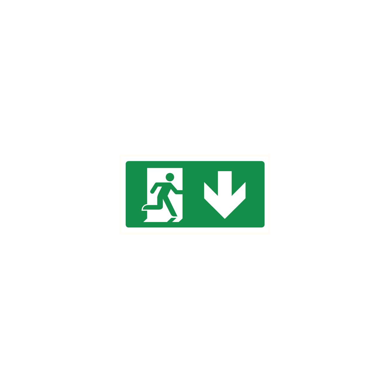 Pictogram bord Nooduitgang Omlaag Rechts 150 x 300 mm